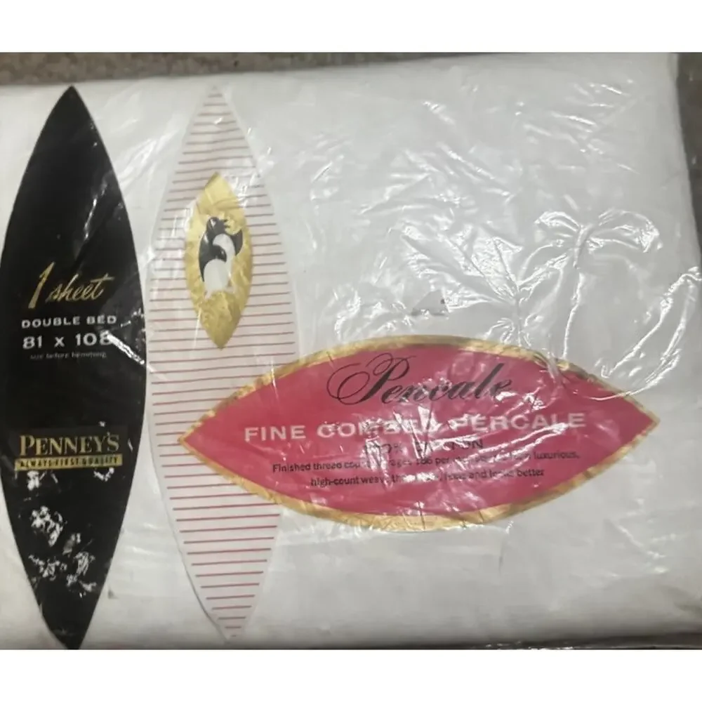 Full DOUBLE FLAT SHEET White Penneys Percale 100% Cotton 81x108 NEW